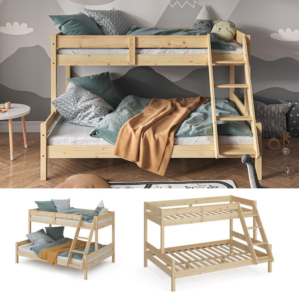 VitaliSpa Hochbett Kinderbett Spielbett Everest Natur modern 140x200 Massivholz Kinderzimmer Bett Lattenrost Bettleiter Kletterbett Doppelbett Geschwisterbett Gästebett Schubladenbett