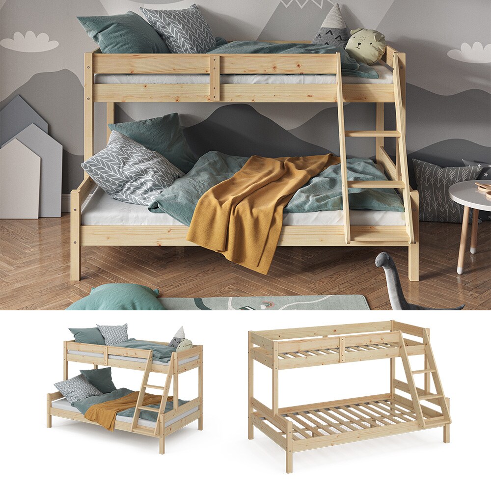 VitaliSpa Hochbett Kinderbett Spielbett Everest Natur modern 120x200 Massivholz Kinderzimmer Bett Lattenrost Bettleiter Kletterbett Doppelbett Geschwisterbett Gästebett Schubladenbett