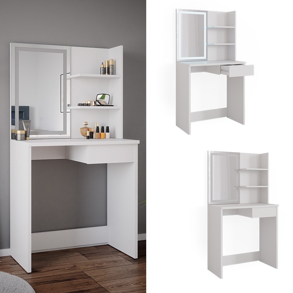 Vicco Schminktisch Frisiertisch Schminkkommode Dekos Wei&szlig; LED-Spiegel 75x142 cm modern Schlafzimmer Kommode Schublade Ablage Aufbewahrung Kosmetiktisch Schminkkonsole Make-Up-Tisch - Bild 1