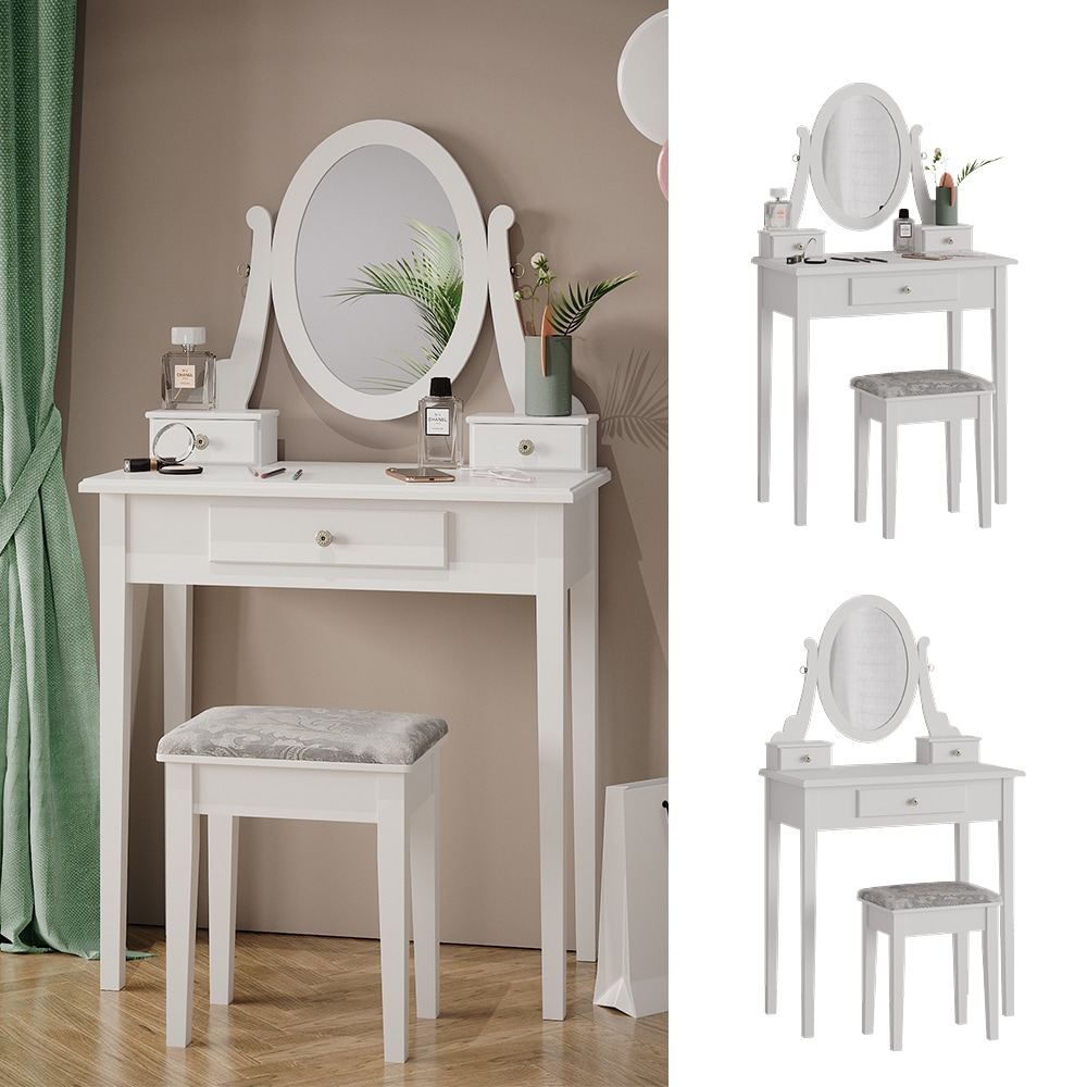 Vicco Schminktisch Frisiertisch Kosmetiktisch Annie Wei&szlig; Schminkspiegel Hocker 75x134 cm Barock Schlafzimmerkommode Schminkkommode Schublade Ablage Aufbewahrung Frisierkommode Make-Up-Tisch - Bild 1