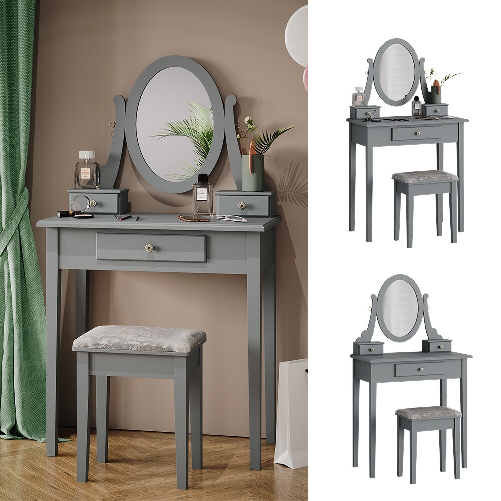 Vicco Schminktisch Frisiertisch Kosmetiktisch Annie Grau Schminkspiegel Hocker 75x134 cm Barock Schlafzimmerkommode Schminkkommode Schublade Ablage Aufbewahrung Frisierkommode Make-Up-Tisch - Bild 1