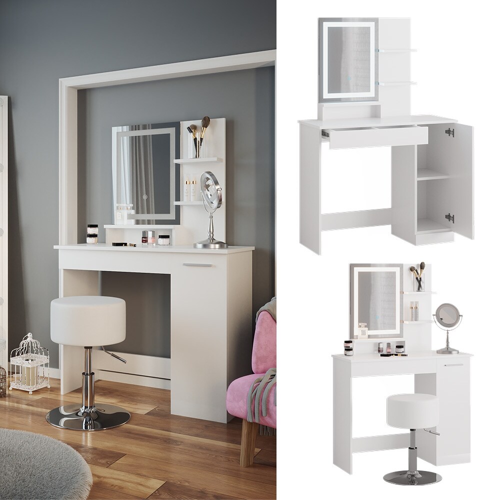 Vicco Schminktisch Frisiertisch Schminkkommode Julia Wei&szlig; LED-Spiegel Hocker 90x138 cm modern Schlafzimmer Kommode Schublade Ablage Aufbewahrung Kosmetiktisch Schminkkonsole Make-Up-Tisch - Bild 1