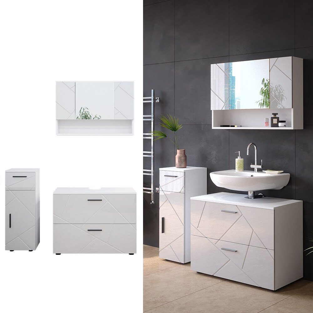 Vicco Badmöbelset Irma Weiß Hochglanz modern 80 cm 30 cm Badezimmerschrank Badschrank Badezimmermöbel Waschtischunterschrank Spiegelschrank Midischrank Schranktür Schrankfach Schrankschublade | 04066731227631