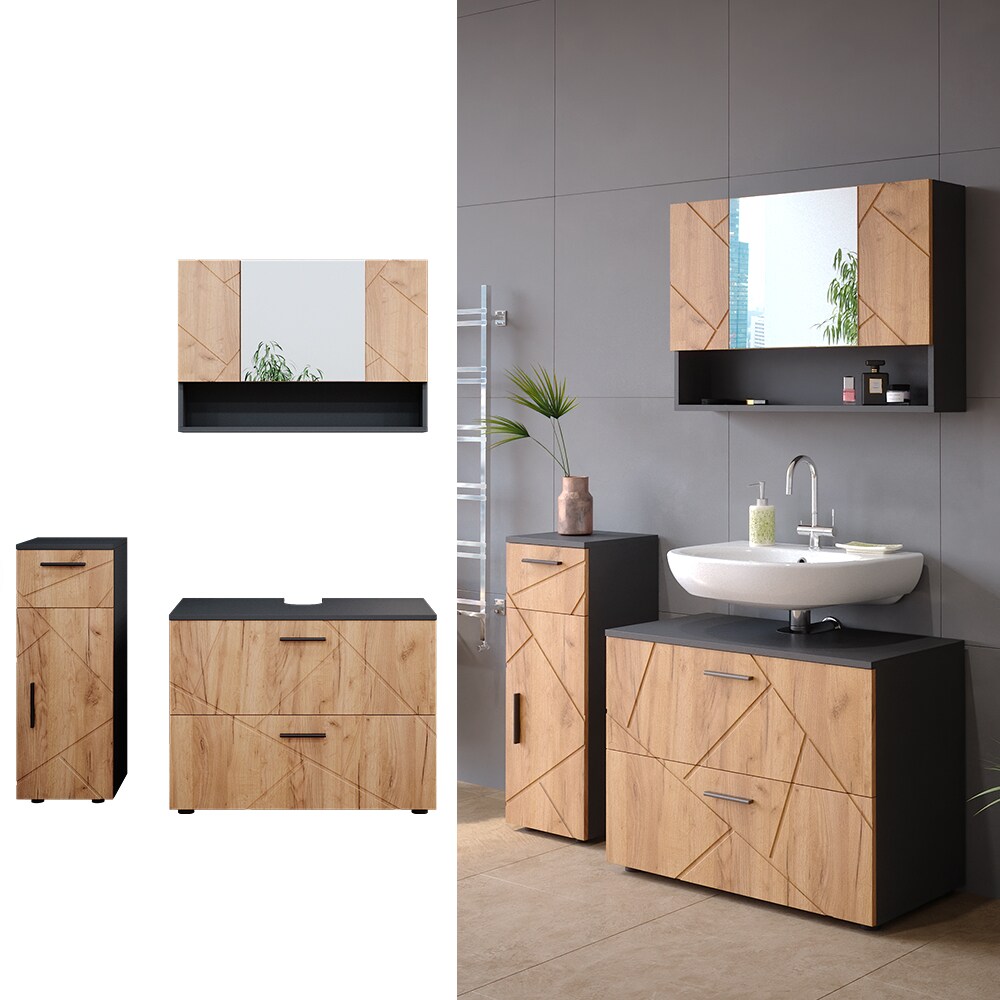 Vicco Badmöbelset Irma Anthrazit Eiche modern 80 cm 30 cm Badezimmerschrank Badschrank Badezimmermöbel Waschtischunterschrank Spiegelschrank Midischrank Schranktür Schrankfach Schrankschublade