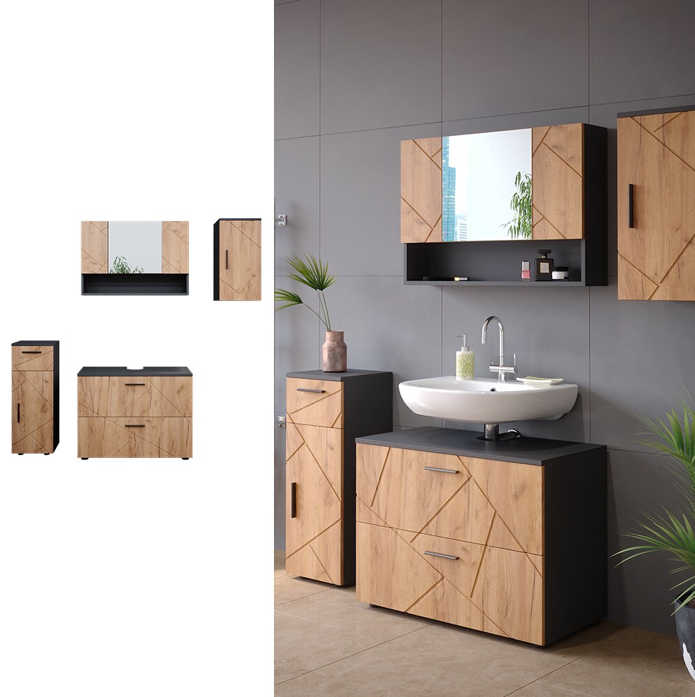 Vicco Badm&ouml;belset Irma Anthrazit Eiche modern 80 cm 30 cm Badezimmerschrank Badschrank Badezimmerm&ouml;bel Waschtischunterschrank Spiegelschrank Midischrank H&auml;ngeschrank Schrankt&uuml;r Schrankschublade - Bild 1