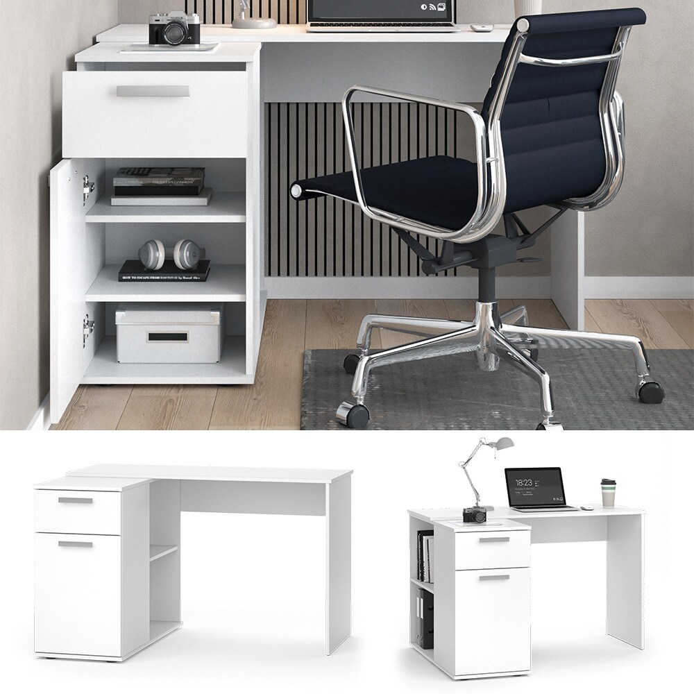 Vicco Schreibtisch Arbeitstisch B&uuml;rotisch Mamba Wei&szlig; modern 120x75 Arbeitszimmer Homeoffice Computertisch Regalschreibtisch PC-Tisch B&uuml;rom&ouml;bel Schublade Schrankt&uuml;r Regalfach Ablage Aufbewahrung - Bild 1