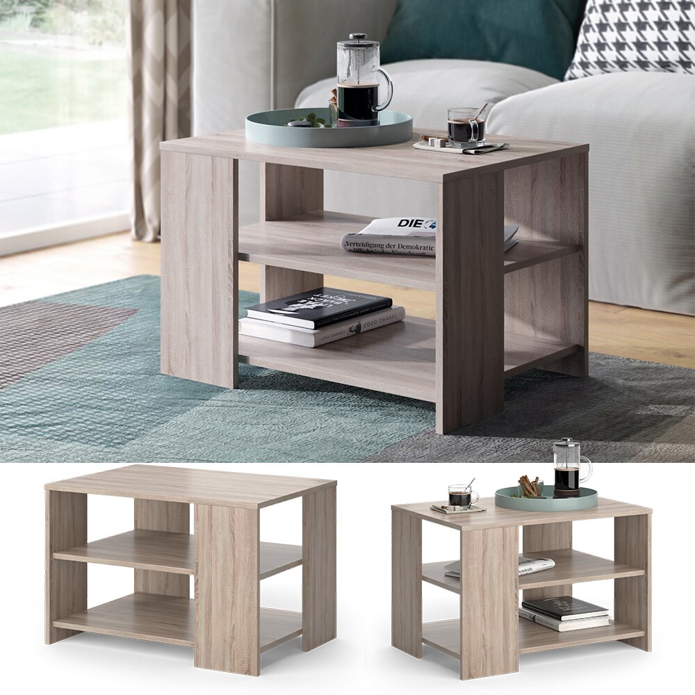 Vicco Couchtisch Eymi 70x50cm sonoma, moderner Sofatisch mit Stauraum + Ablagen - Bild 1
