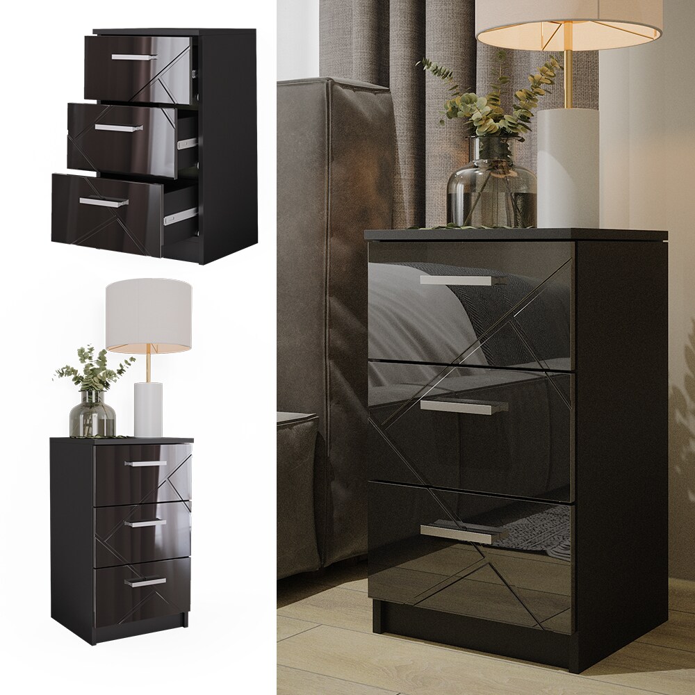 Vicco Nachtkommode Nachttisch Nachtschrank Irma Schwarz Hochglanz 38x66 modern Einzel Schlafzimmer Schrank Beistellschrank Nachtkonsole Nachttischchen Schlafzimmerm&ouml;bel Schrankschublade Aufbewahrung - Bild 1