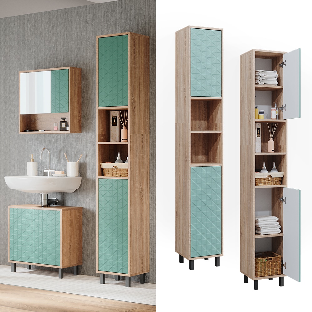Vicco Hochschrank f&uuml;r Badezimmer Agasta 30cm schmal sonoma, Badschrank 3D Optik - Bild 1