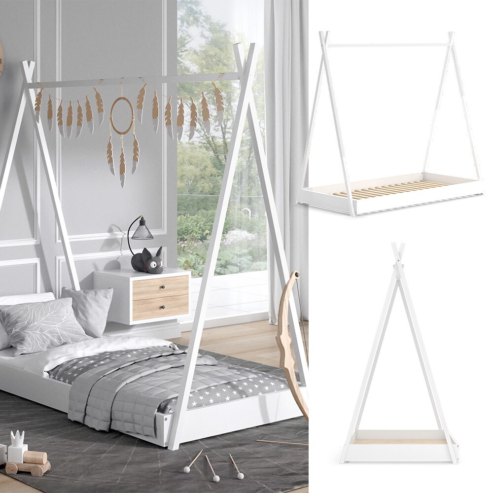 VitaliSpa Tipibett Kinderbett Einzelbett Tipsy Wei&szlig; Skandi 160x80 Kinderzimmer Bett Juniorbett Indianerbett Massivholz Holzlatten - Bild 1