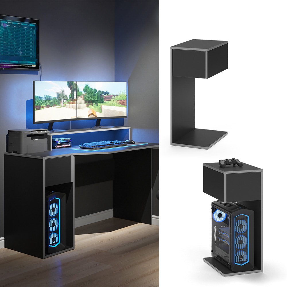 Vicco Computerschrank PC-Schrank B&uuml;roschrank Kron Schwarz Grau 30x74 modern Beistellschrank Arbeitszimmer B&uuml;rozimmer Homeoffice Schublade B&uuml;rom&ouml;bel Mehrzweckschrank Ablage Aufbewahrung - Bild 1