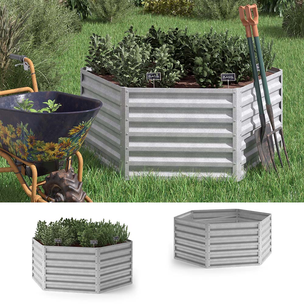 OK-Living Hochbeet Kr&auml;uterbeet Gem&uuml;sebeet 129x60x129 cm sechseckig Stahl verzinkt - Bild 1