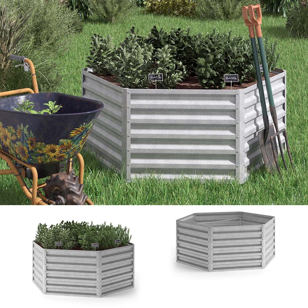 OK-Living Hochbeet Kräuterbeet Gemüsebeet 129x60x129 cm sechseckig Stahl verzinkt | 04066731241682