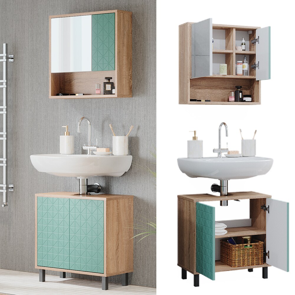 Vicco Badm&ouml;bel-Set Agasta sonoma, Badezimmerschr&auml;nke 3D Optik - Bild 1