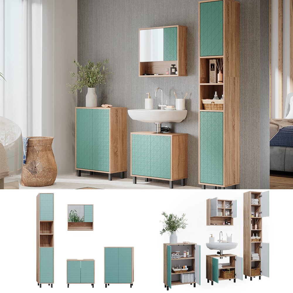 Vicco Badm&ouml;bel-Set Agasta sonoma, Badezimmerschr&auml;nke 3D Optik - Bild 1