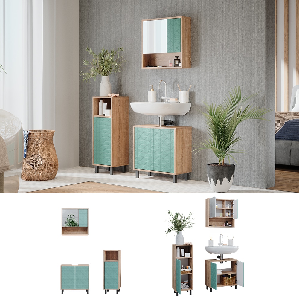 Vicco Badm&ouml;bel-Set Agasta sonoma, Badezimmerschr&auml;nke 3D Optik - Bild 1