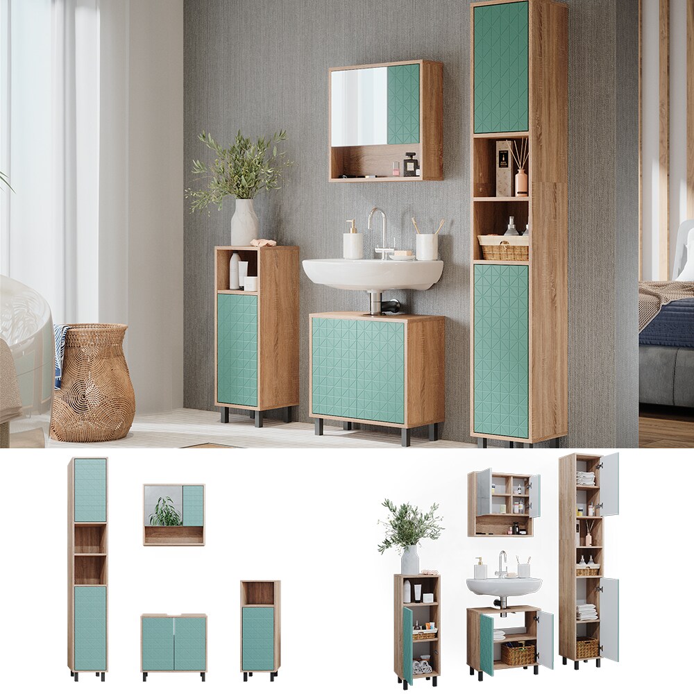 Vicco Badm&ouml;bel-Set Agasta sonoma, Badezimmerschr&auml;nke 3D Optik - Bild 1