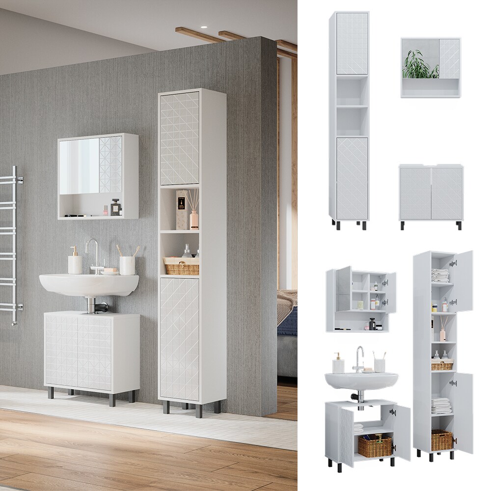 Vicco Badm&ouml;bel-Set Agasta wei&szlig;, Badezimmerschr&auml;nke 3D Optik - Bild 1
