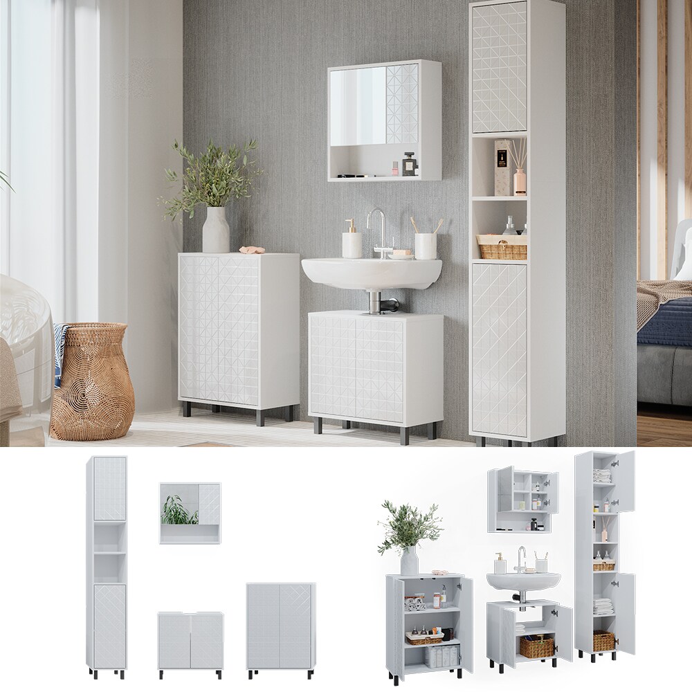 Vicco Badm&ouml;bel-Set Agasta wei&szlig;, Badezimmerschr&auml;nke 3D Optik - Bild 1