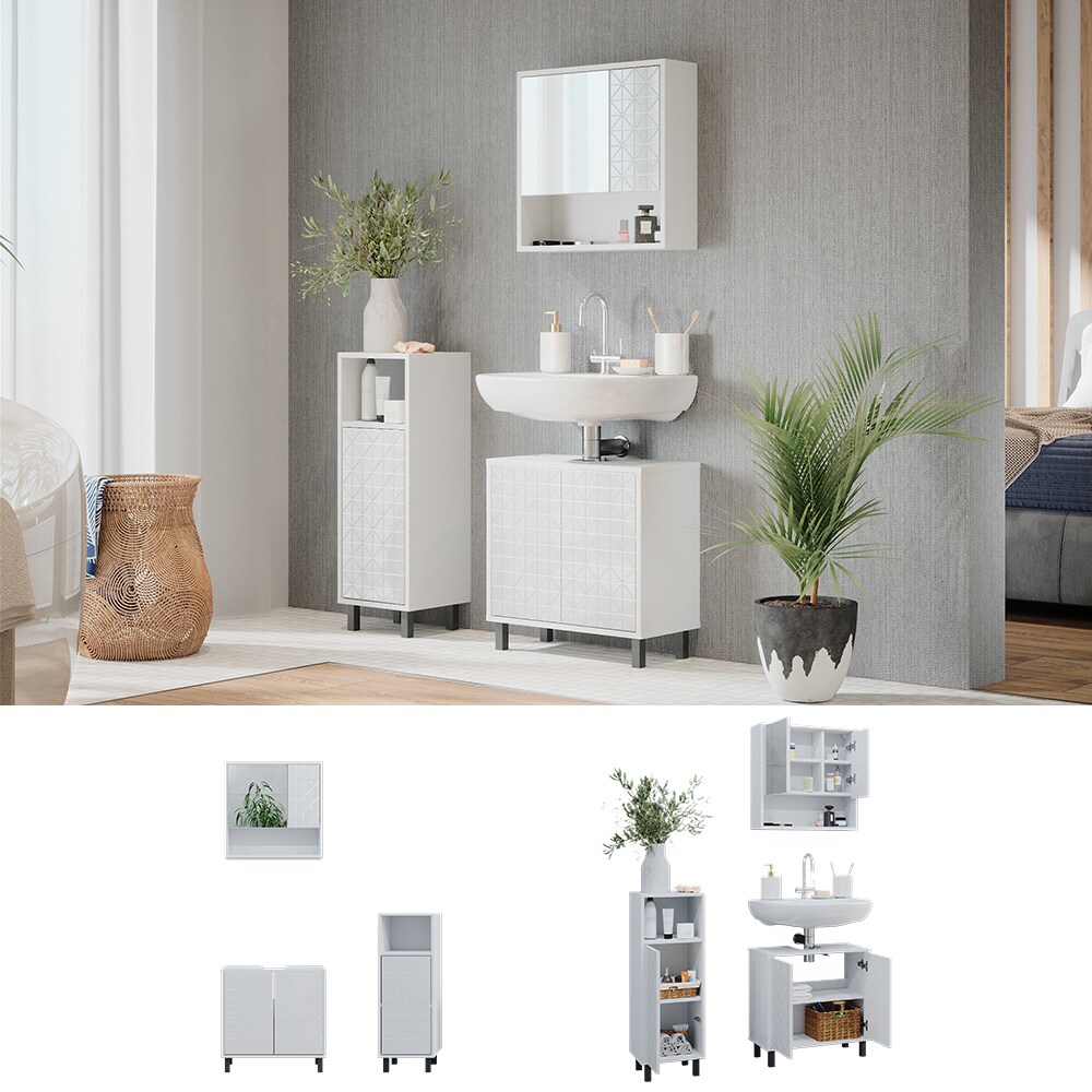 Vicco Badm&ouml;bel-Set Agasta wei&szlig;, Badezimmerschr&auml;nke 3D Optik - Bild 1
