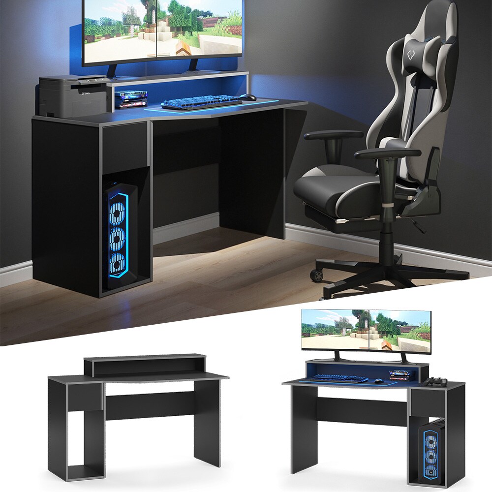 Vicco Computerm&ouml;belset Kron Schwarz Grau modern Computertisch Computerschrank Schreibtisch B&uuml;rotisch PC-Tisch Arbeitszimmer Homeoffice B&uuml;rom&ouml;bel Monitorempore - Bild 1