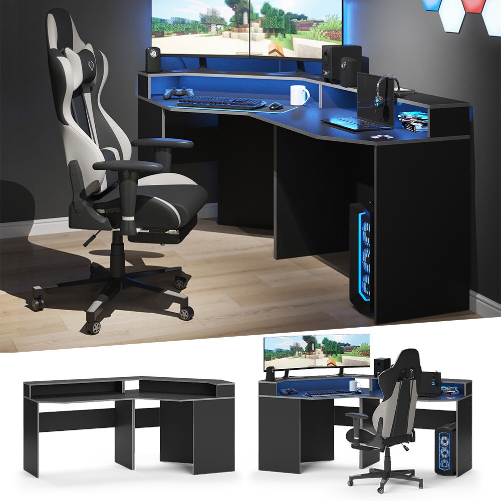 Vicco Computerm&ouml;belset Kron Schwarz Grau modern Eckcomputertisch Schreibtisch B&uuml;rotisch PC-Tisch Arbeitszimmer Homeoffice B&uuml;rom&ouml;bel Monitorempore - Bild 1