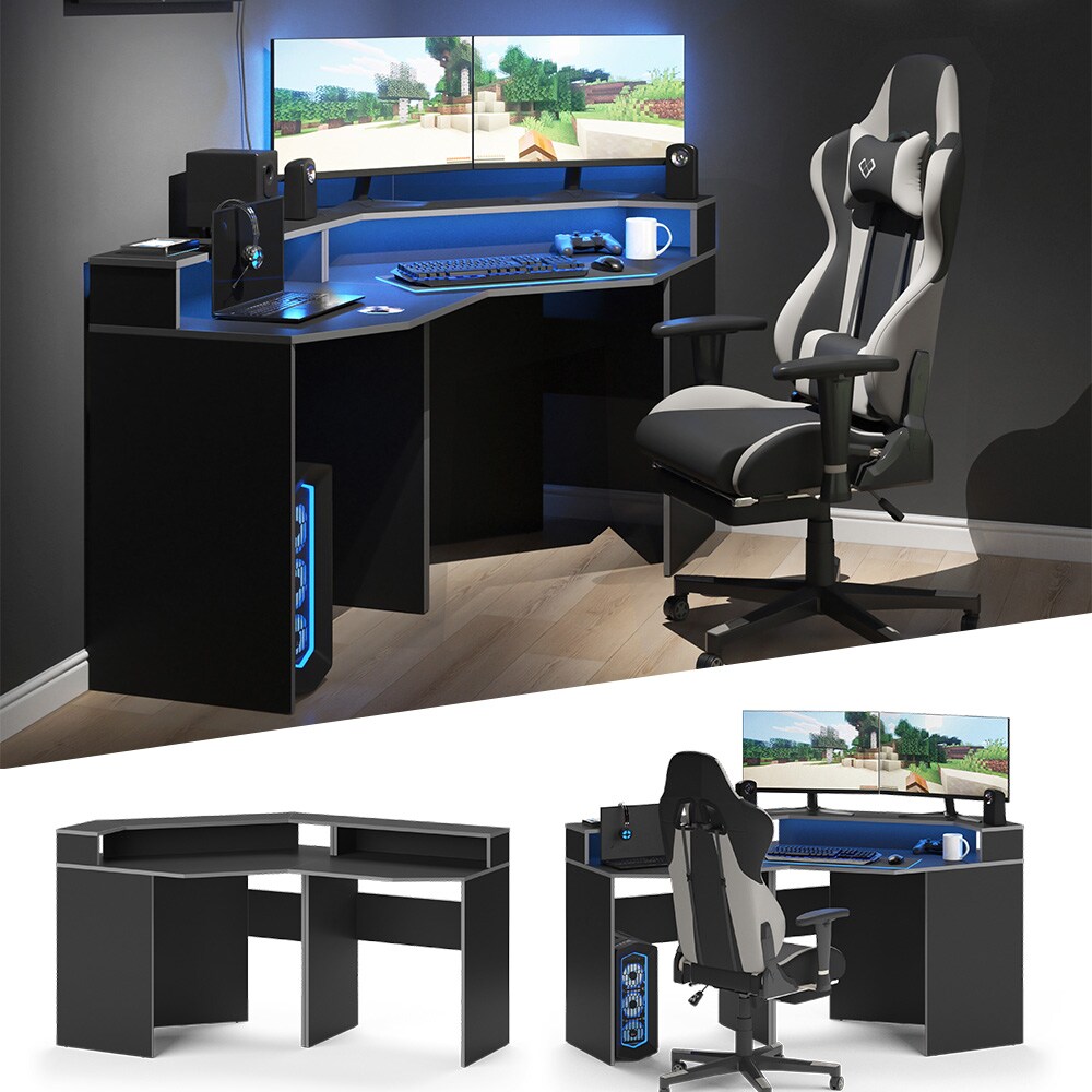 Vicco Computerm&ouml;belset Kron Schwarz Grau modern Eckcomputertisch Schreibtisch B&uuml;rotisch PC-Tisch Arbeitszimmer Homeoffice B&uuml;rom&ouml;bel Monitorempore - Bild 1