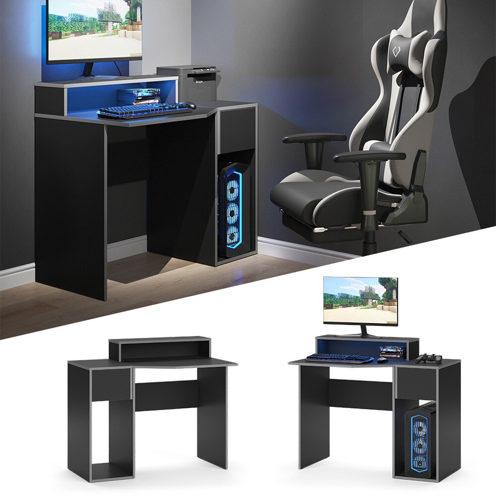 Vicco Computerm&ouml;belset Kron Schwarz Grau modern Computertisch Computerschrank Schreibtisch B&uuml;rotisch PC-Tisch Arbeitszimmer Homeoffice B&uuml;rom&ouml;bel Monitorempore - Bild 1