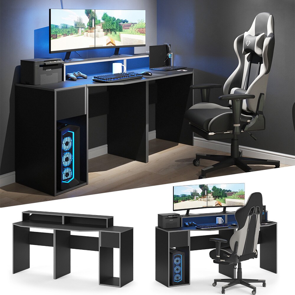 Vicco Computerm&ouml;belset Kron Schwarz Grau modern Computertisch Computerschrank Schreibtisch B&uuml;rotisch PC-Tisch Arbeitszimmer Homeoffice B&uuml;rom&ouml;bel Monitorempore - Bild 1