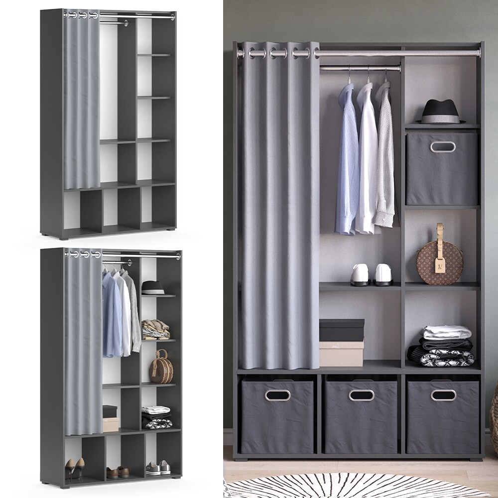 Vicco Kleiderschrank Schlafzimmerschrank Garderobe Luigi Anthrazit 104x174 modern Schrankregal Organizer Vorhang Kleiderstange F&auml;cher Aufbewahrung Ablage - Bild 1