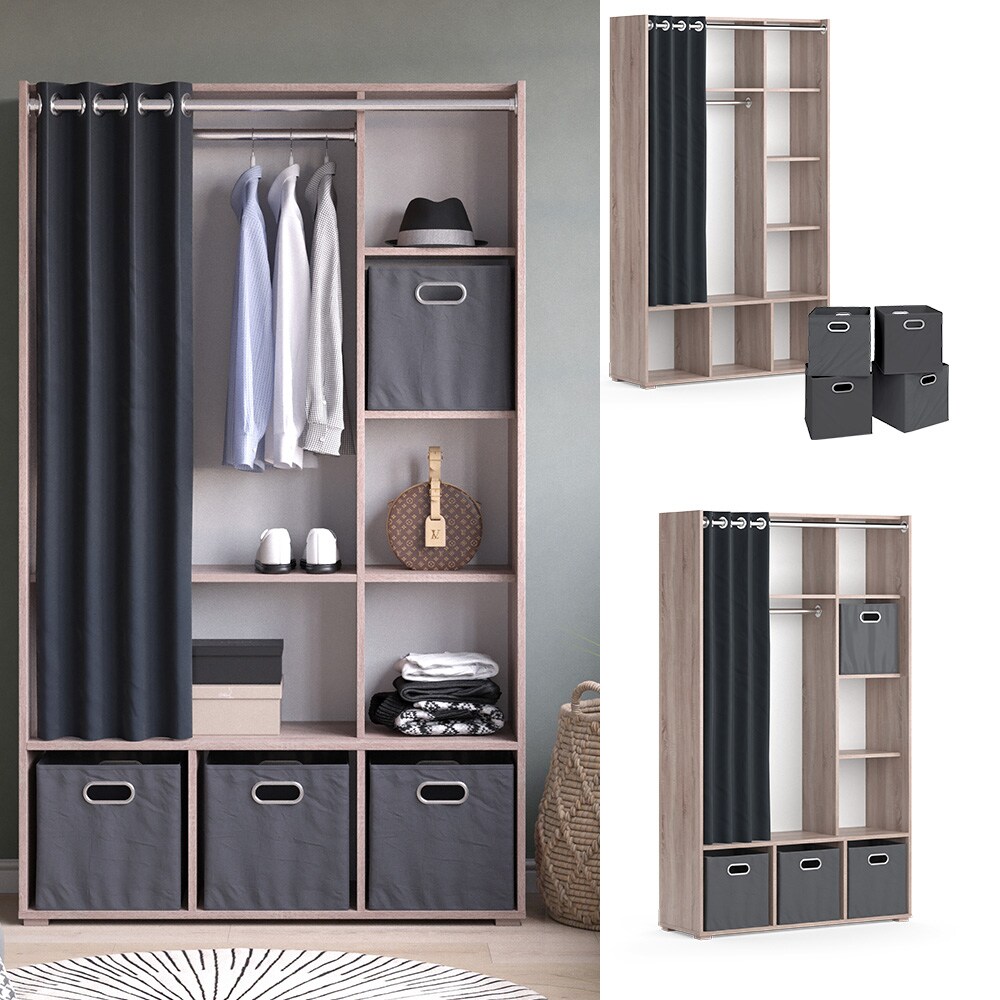 Vicco Kleiderschrank Schlafzimmerschrank Garderobe Luigi Sonoma Faltbox 104x174 modern Schrankregal Organizer Vorhang Kleiderstange F&auml;cher Aufbewahrung Ablage - Bild 1