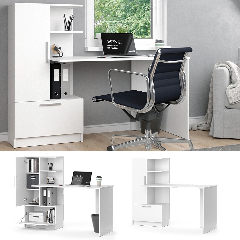 Vicco Arbeitstisch Schreibtisch Bürotisch Tomy Weiß 150×120 modern Computertisch PC-Tisch Arbeitszimmer Homeoffice Büromöbel Computermöbel Schrankschublade Schranktür Regalanbau | 04066731230051