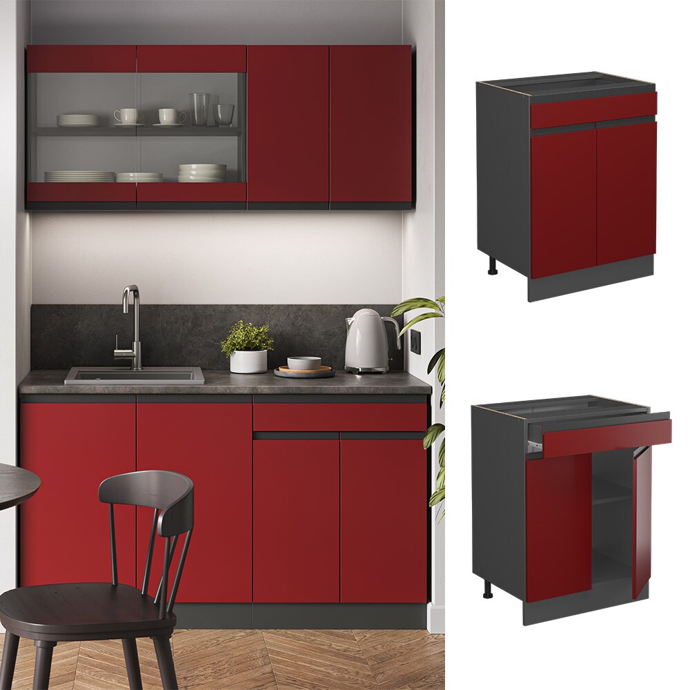 Vicco Schubunterschrank K&uuml;chenschrank K&uuml;chenm&ouml;bel R-Line J-Shape Anthrazit Rot 60 cm modern - Bild 1