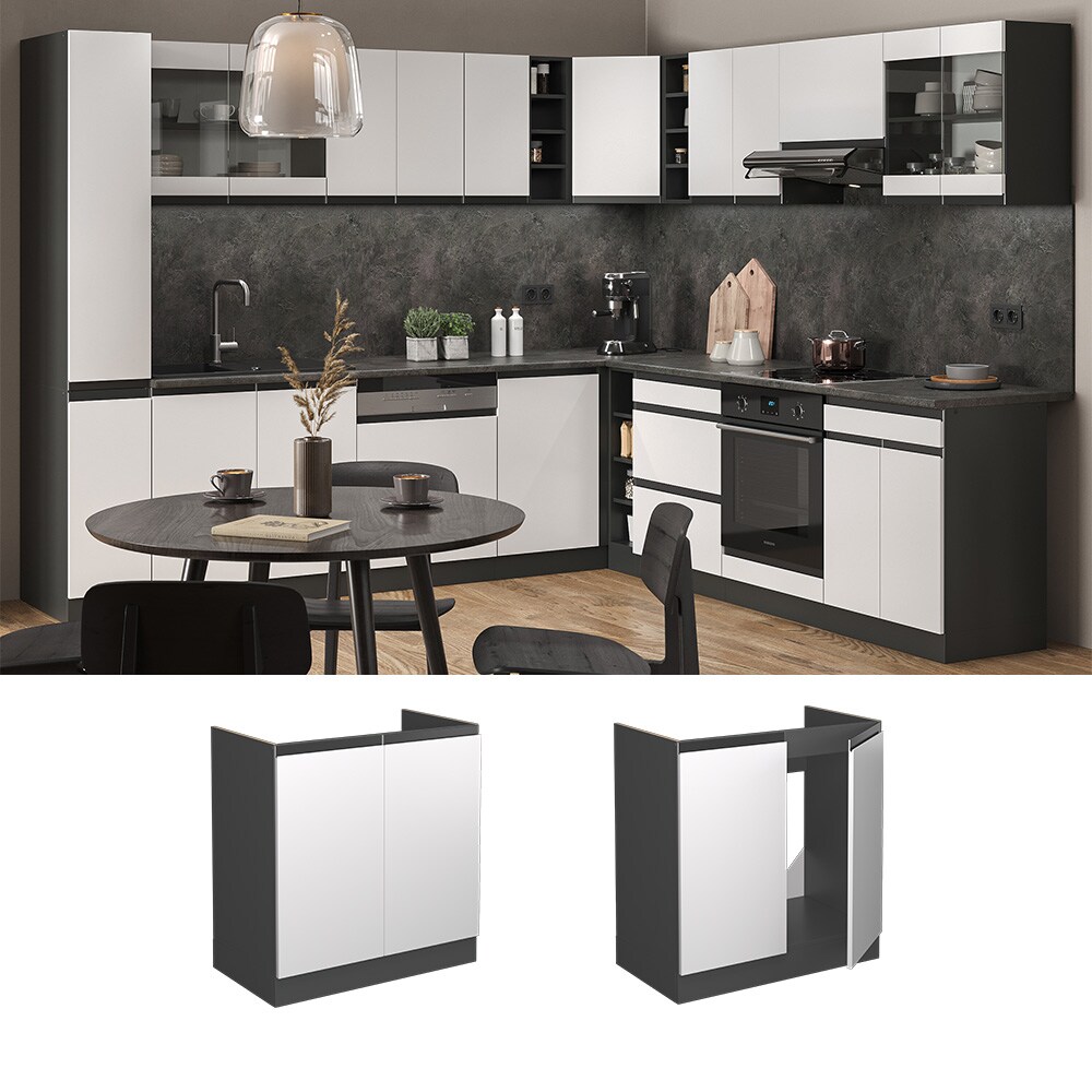 Vicco Sp&uuml;lenunterschrank K&uuml;chenschrank K&uuml;chenm&ouml;bel R-Line J-Shape Anthrazit Wei&szlig; 80 cm modern - Bild 1