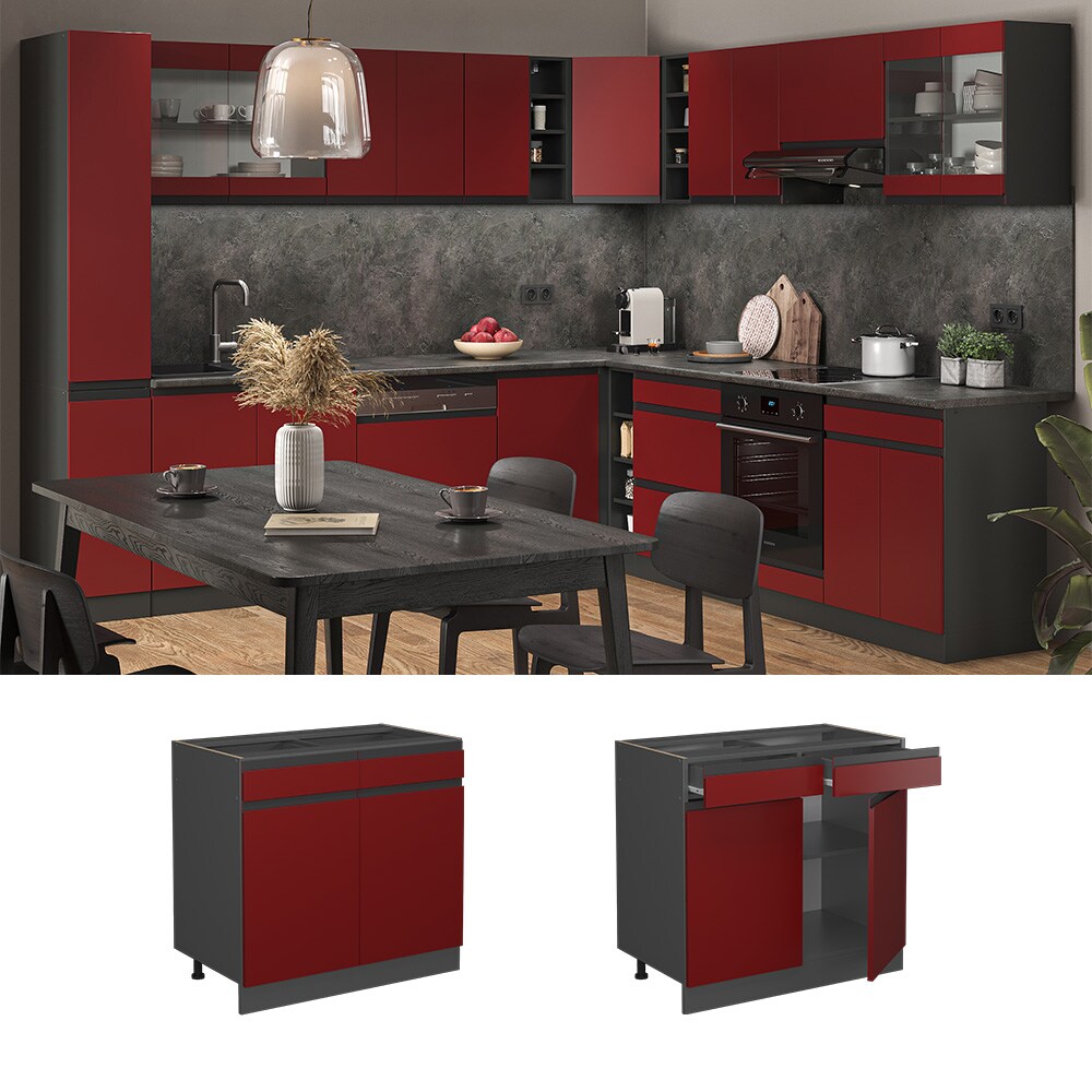 Vicco Schubunterschrank Küchenschrank Küchenmöbel R-Line J-Shape Anthrazit Rot 80 cm modern