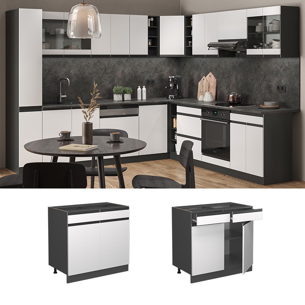 Vicco Schubunterschrank Küchenschrank Küchenmöbel R-Line J-Shape Anthrazit Weiß 80 cm modern