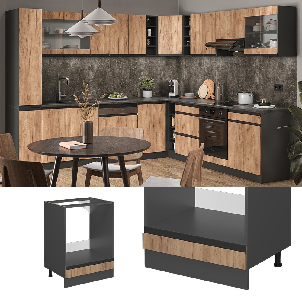 Vicco Herdschrank K&uuml;chenschrank K&uuml;chenm&ouml;bel R-Line J-Shape Anthrazit Eiche 60 cm modern - Bild 1