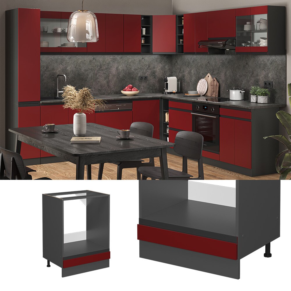 Vicco Herdschrank Küchenschrank Küchenmöbel R-Line J-Shape Anthrazit Rot 60 cm modern