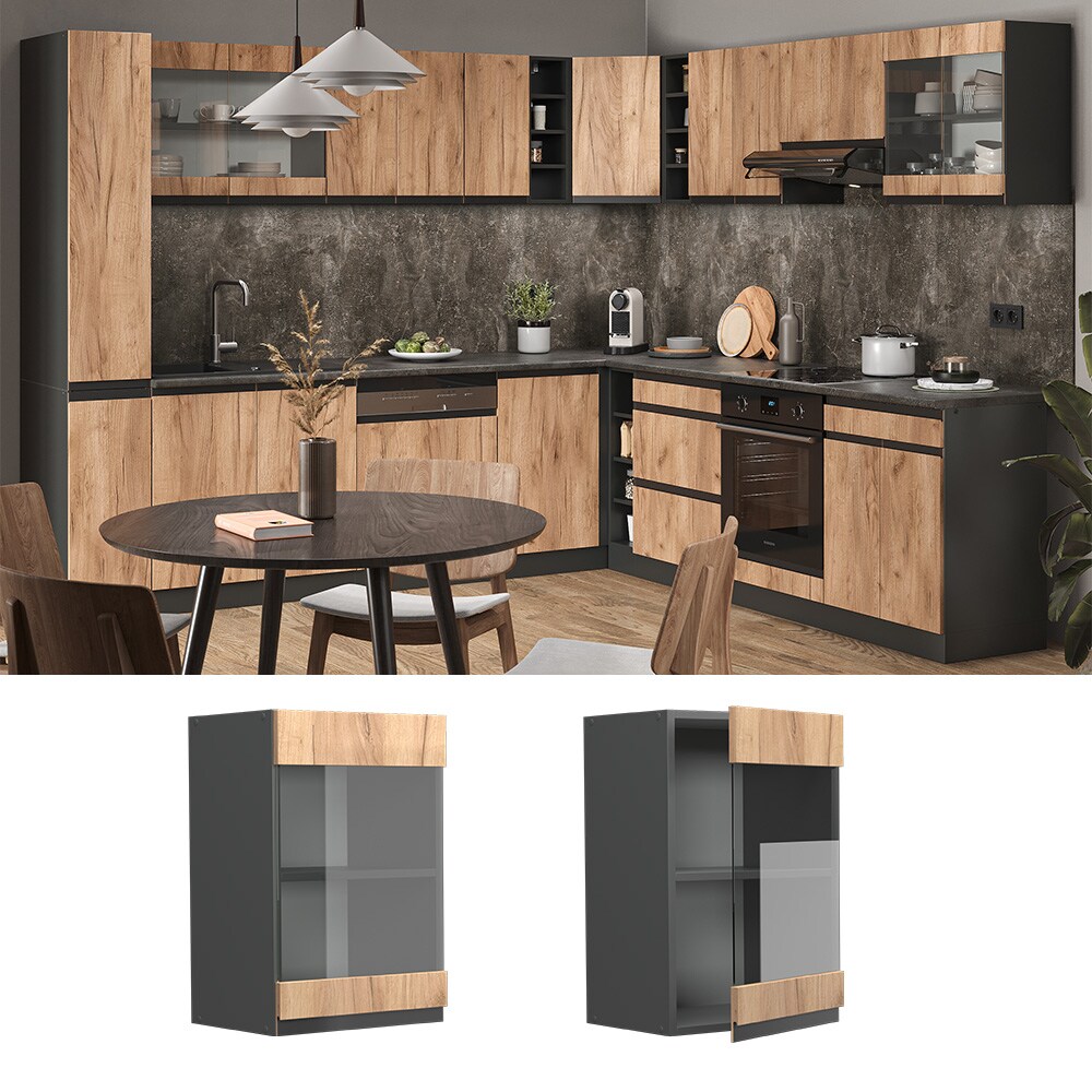Vicco Glashängeschrank Küchenschrank Küchenmöbel R-Line J-Shape Anthrazit Eiche 40 cm modern