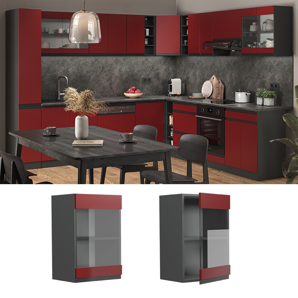 Vicco Glashängeschrank Küchenschrank Küchenmöbel R-Line J-Shape Anthrazit Rot 40 cm modern