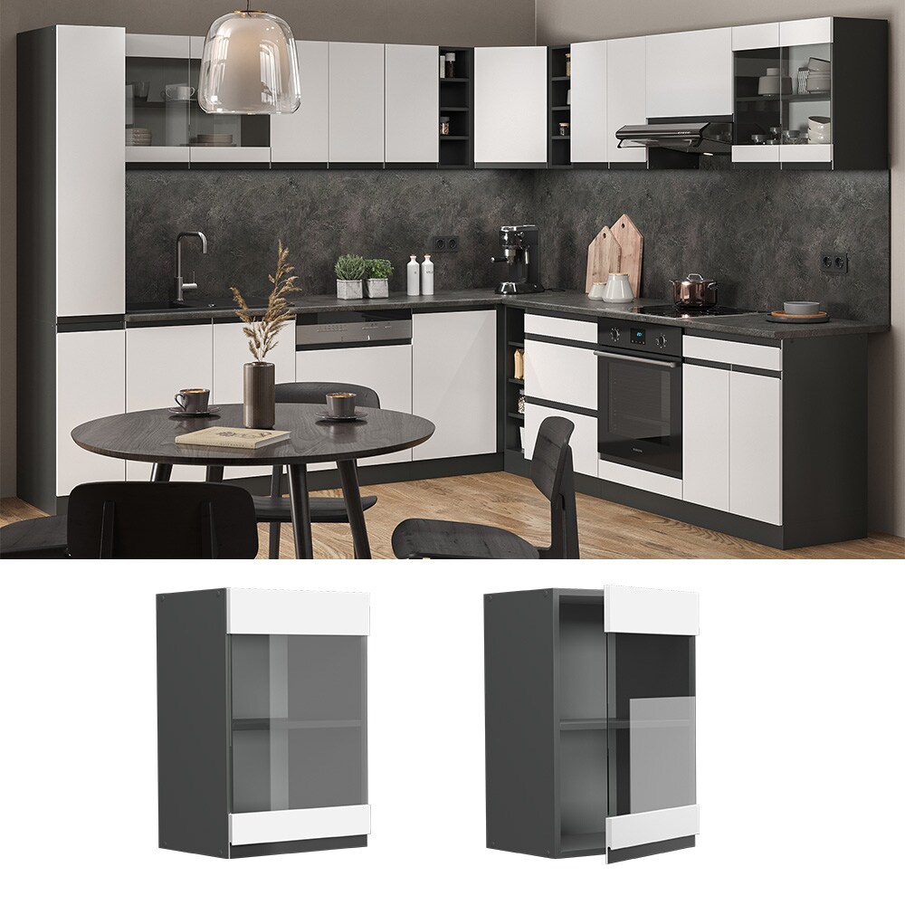 Vicco Glashängeschrank Küchenschrank Küchenmöbel R-Line J-Shape Anthrazit Weiß 40 cm modern