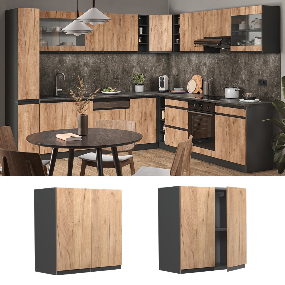 Vicco H&auml;ngeschrank K&uuml;chenschrank K&uuml;chenm&ouml;bel R-Line J-Shape Anthrazit Eiche 60 cm modern - Bild 1