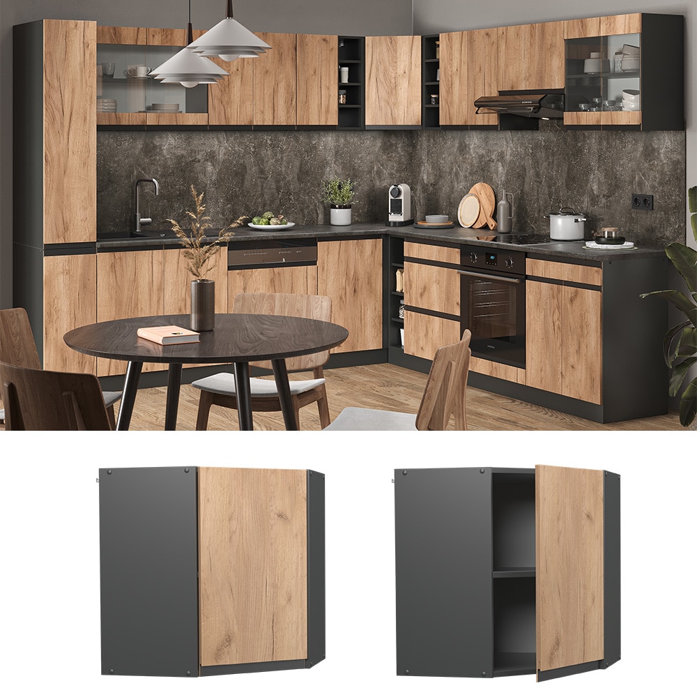 Vicco Eckh&auml;ngeschrank K&uuml;chenschrank K&uuml;chenm&ouml;bel R-Line J-Shape Anthrazit Eiche 57 cm modern - Bild 1