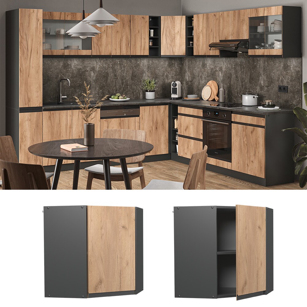Vicco Eckhängeschrank Küchenschrank Küchenmöbel R-Line J-Shape Anthrazit Eiche 57 cm modern
