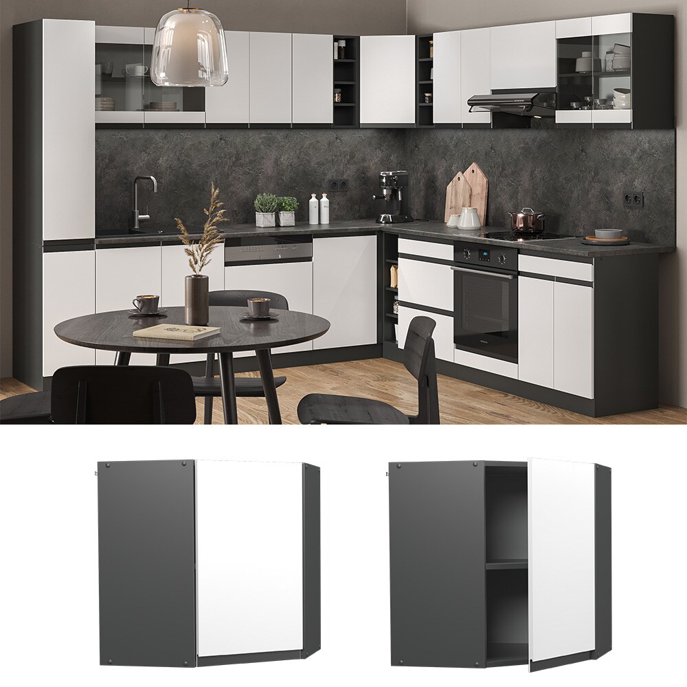 Vicco Eckhängeschrank Küchenschrank Küchenmöbel R-Line J-Shape Anthrazit Weiß 57 cm modern