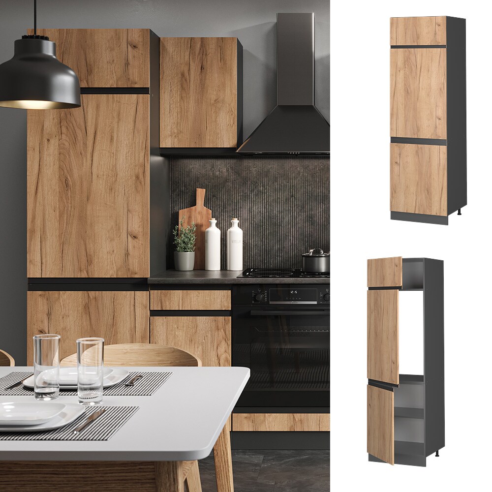 Vicco Kühlumbauschrank Küchenschrank Küchenmöbel R-Line J-Shape Anthrazit Eiche 60 cm modern