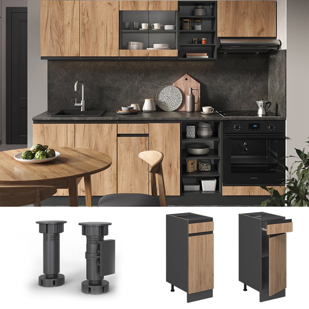 Vicco Schubunterschrank Küchenschrank Küchenmöbel R-Line J-Shape Anthrazit Eiche 30 cm modern