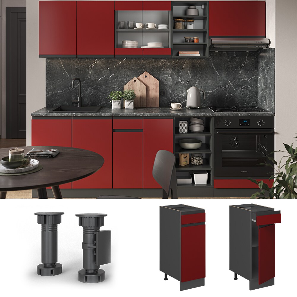 Vicco Schubunterschrank Küchenschrank Küchenmöbel R-Line J-Shape Anthrazit Rot 30 cm modern