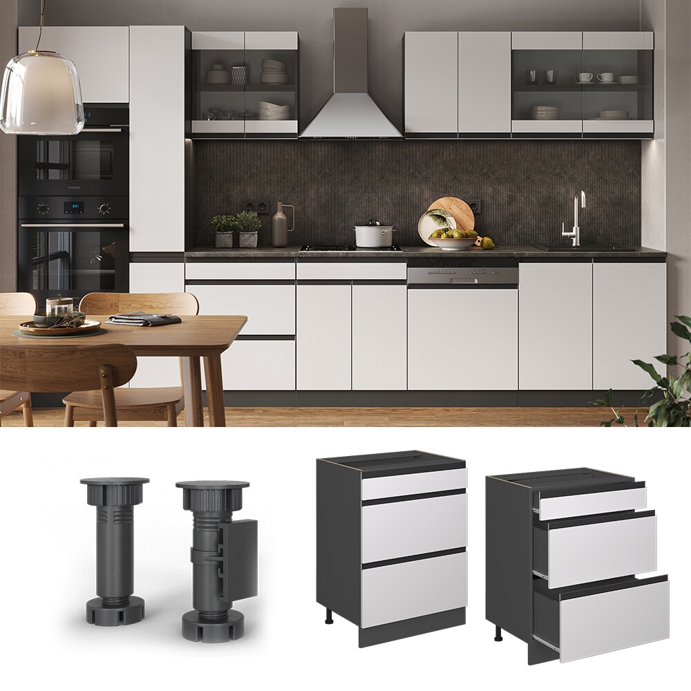 Vicco Schubladenunterschrank K&uuml;chenschrank K&uuml;chenm&ouml;bel R-Line J-Shape Anthrazit Wei&szlig; 60 cm modern - Bild 1