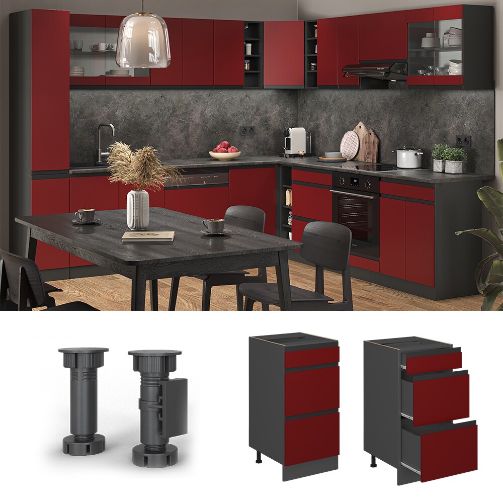 Vicco Schubladenunterschrank Küchenschrank Küchenmöbel R-Line J-Shape Anthrazit Rot 40 cm modern